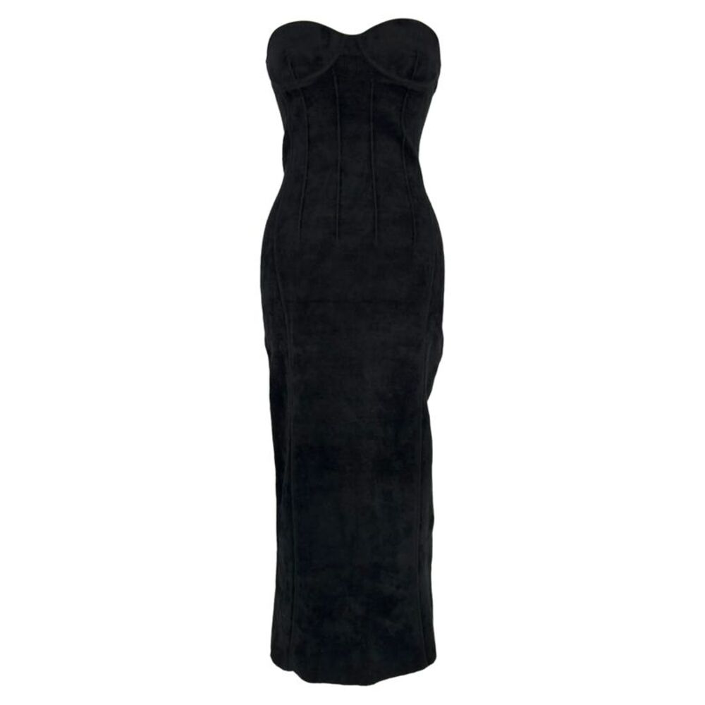 Galvan London Titania Bustier Midi Dress in Black Velvet